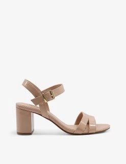 DUNE Merisa Block-heel Patent Faux-leather Sandals For Womens Nude-patent Synthetic