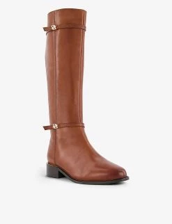 DUNE Tap Double-buckle Knee-high Leather Riding Boots For Womens Tan-leather 9 DUNE Tap Double-buckle Knee-high Leather Riding Boots For Womens Tan-leather -Dune London Sales Store unnamed file 262