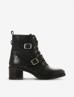 DUNE Paxtone Buckled Leather Boots For Womens Black-leather