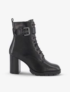 DUNE Passio Lace-up Heeled Leather Ankle Boots For Womens Black-leather