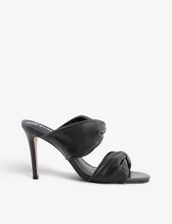 DUNE Mettle Knotted Heeled Leather Mules For Womens Black-leather