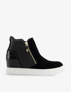 DUNE Concealed-wedge Croc-effect Faux Leather Trainers For Womens Black-suede