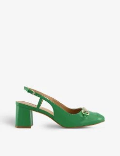 DUNE Cassie Snaffle-trim Leather Slingback Heels For Womens Green-leather