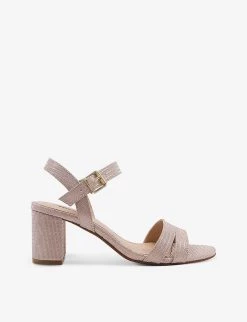 DUNE Merisa Glitter Block-heel Woven Sandals For Womens Rose Gold-fabric