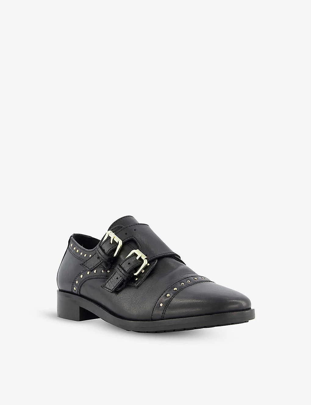 DUNE Flickers Studded Leather Double Monk Strap Shoes For Womens Black-leather 5 DUNE Flickers Studded Leather Double Monk Strap Shoes For Womens Black-leather - Image 3