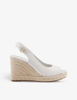 DUNE Kimmy Slingback Espadrille-wedge Leather Sandals For Womens White-leather