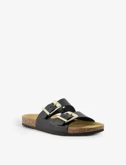 DUNE Two-strap Logo-engraved Leather Sandals For Womens Black-leather -Dune London Sales Store unnamed file 502