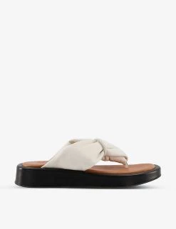 DUNE Landmark Two-post Padded-leather Slides For Womens Ecru-leather