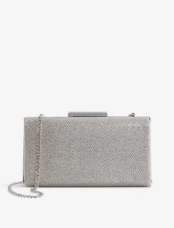 DUNE Binita Glitter Hard-case Woven Clutch Bag For Womens Silver-fabric