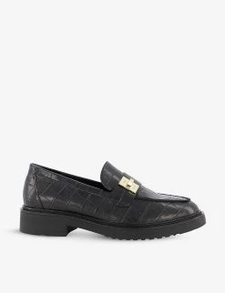 DUNE Ginnie Turn-lock Croc-effect Faux Leather Loafers For Womens Black-synthetic Croc 11 DUNE Ginnie Turn-lock Croc-effect Faux Leather Loafers For Womens Black-synthetic Croc -Dune London Sales Store unnamed file 555