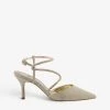 DUNE Clarissa Diamante-embellished Pointed-toe Leather Courts Gold-fabric
