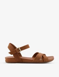 DUNE Landie Cross-strap Leather Sandals For Womens Camel-nubuck