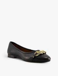 DUNE Hassel Chain-trimmed Leather Ballet Flats For Womens Black-leather -Dune London Sales Store unnamed file 65