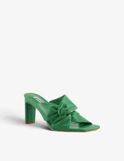 DUNE Magnet Twist-knot Heeled Leather Mules For Womens Green-leather -Dune London Sales Store unnamed file 667