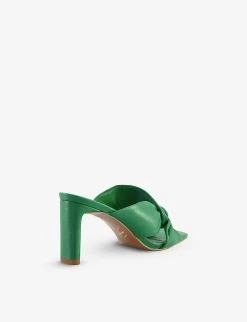 DUNE Magnet Twist-knot Heeled Leather Mules For Womens Green-leather -Dune London Sales Store unnamed file 668
