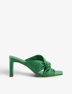 DUNE Magnet Twist-knot Heeled Leather Mules For Womens Green-leather -Dune London Sales Store unnamed file 669
