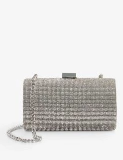 DUNE Bryannies Hard-case Crystal-embellished Clutch Bag For Womens Silver-diamantes