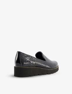 DUNE Glides Flatform Croc-embossed Patent Leather Slippers For Womens Black-synthetic Croc -Dune London Sales Store unnamed file 763