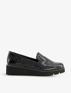 DUNE Glides Flatform Croc-embossed Patent Leather Slippers For Womens Black-synthetic Croc -Dune London Sales Store unnamed file 764