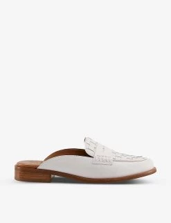 DUNE Gradient Backless Leather Penny Loafers For Womens White-leather