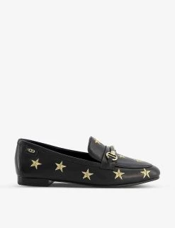 DUNE Goldfinch Star-embroidered Leather Loafers For Womens Black-leather -Dune London Sales Store unnamed file 833