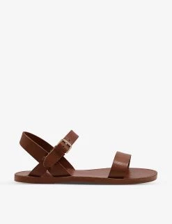DUNE Leelas Flat Leather Sandals For Womens Tan-leather