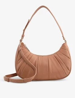 DUNE Dreyya Pleated Leather Shoulder Bag For Womens Camel-leather