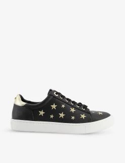 DUNE Ecliptic Star-embroidered Faux Leather Trainers For Womens Black-synthetic