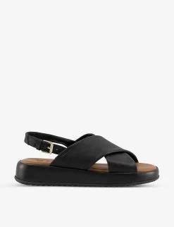 DUNE Latest Cross-strap Chunky-soled Leather Sandals For Womens Black-leather
