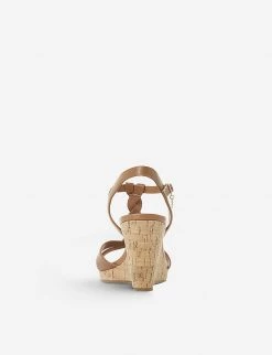 DUNE Koala Plait T-bar Cork Wedge Sandals For Womens Tan-leather -Dune London Sales Store unnamed file 896
