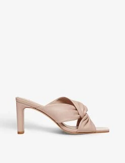 DUNE Magnet Twist-knot Heeled Leather Mules For Womens Ecru-leather