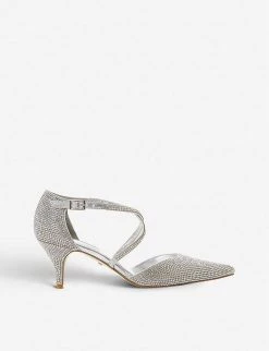 DUNE Captivated Crystal-embellished Kitten Heels Silver-synthetic