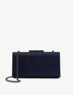 DUNE Binita Glitter Woven Clutch Bag For Womens Navy-fabric