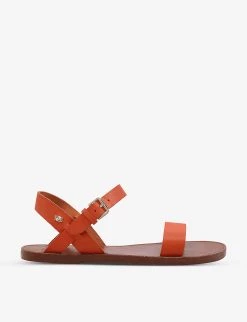 DUNE Leelas Flat Leather Sandals For Womens Orange-leather